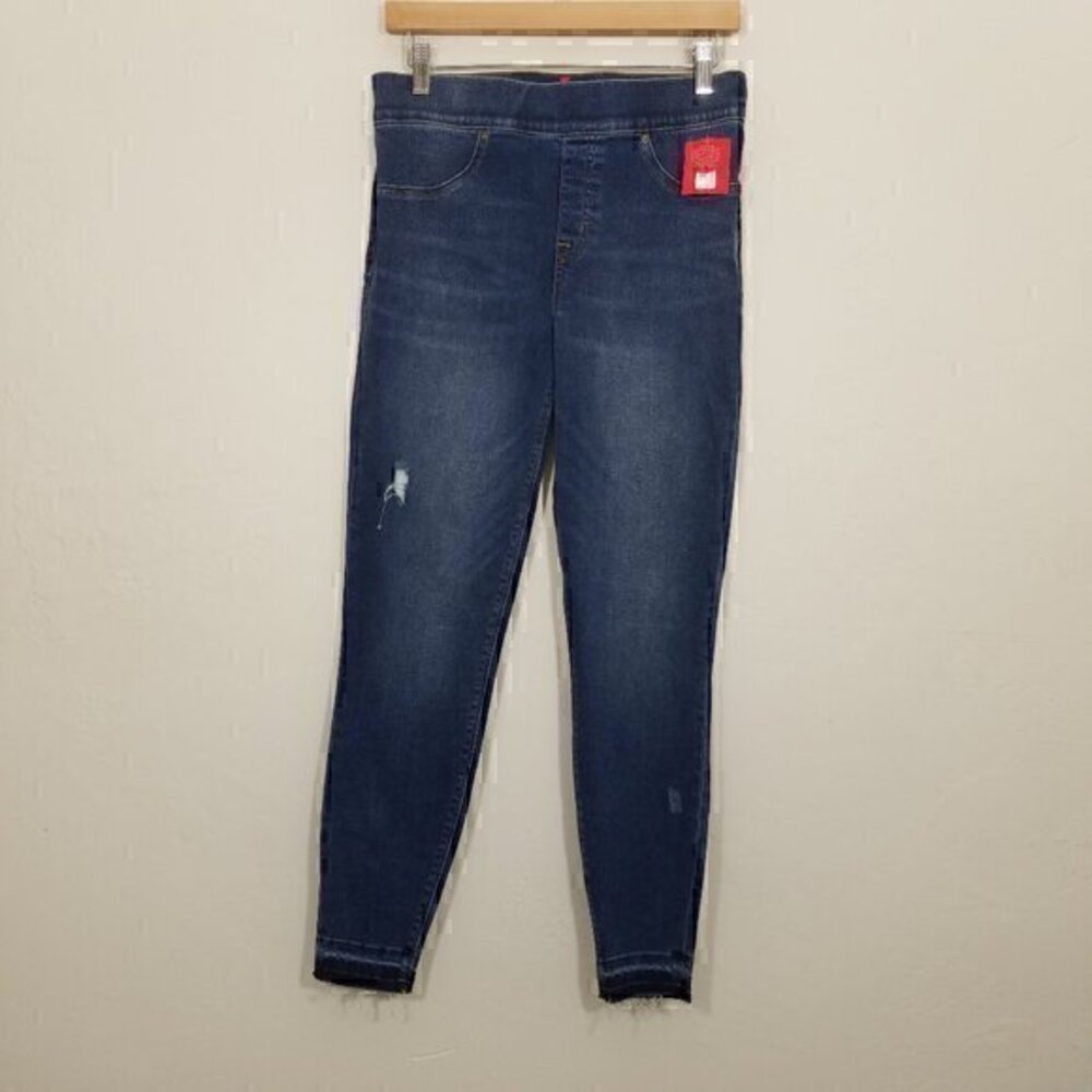 NWT SPANX Distressed Skinny‎ Jeans Pull-On Blue Stretch Size M